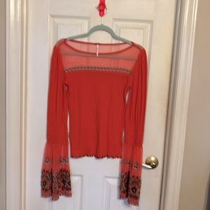 Free People XS Top  Stunning Orange w/ Bell sleeves.